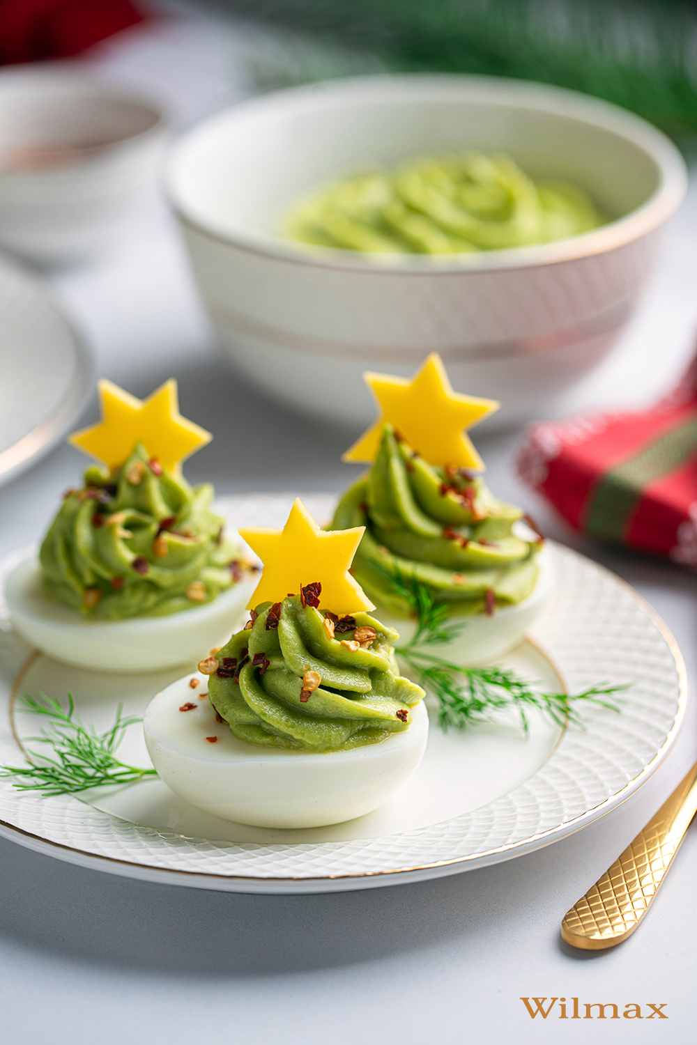 Festive eggs with a light avocado mousse